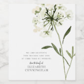 Memorial Waterverf Flower Botanicals Elegant Wijn Etiket (Enkel label)