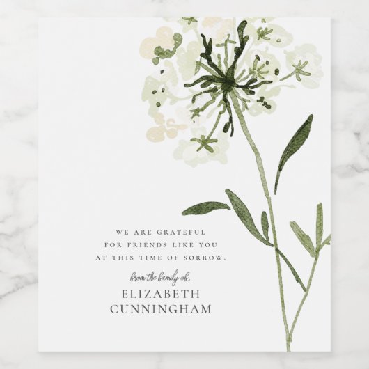 Memorial Waterverf Flower Botanicals Elegant Wijn Etiket (Enkel label)