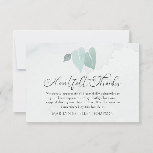 Memorial Waterverf Heart Leaves Heartfelt Bedankt (Voorkant)