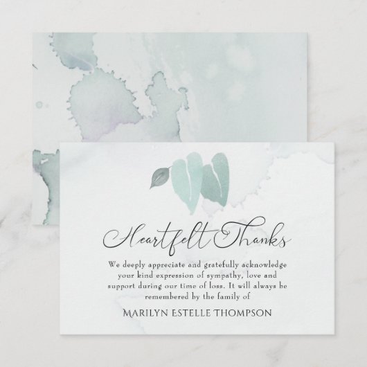Memorial Waterverf Heart Leaves Heartfelt Bedankt (Voorkant / Achterkant)