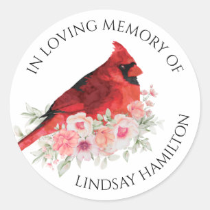Memorial Waterverf Kardinaal Floral Favor Ronde Sticker