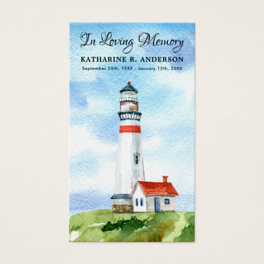 Memorial Waterverf Lighthouse Funeral Prayer Kaart (Voorkant)