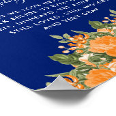 Memorial Wedding - Oranje bloemen op Navy Blue Poster (Hoek)