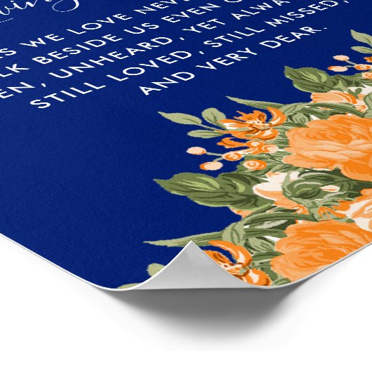 Memorial Wedding - Oranje bloemen op Navy Blue Poster (Hoek)