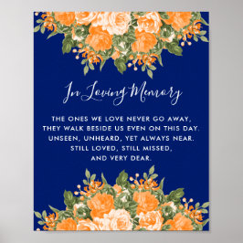 Memorial Wedding - Oranje bloemen op Navy Blue Poster