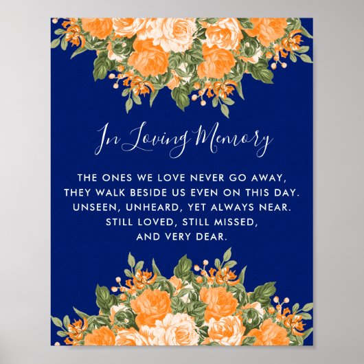 Memorial Wedding - Oranje bloemen op Navy Blue Poster (Voorkant)