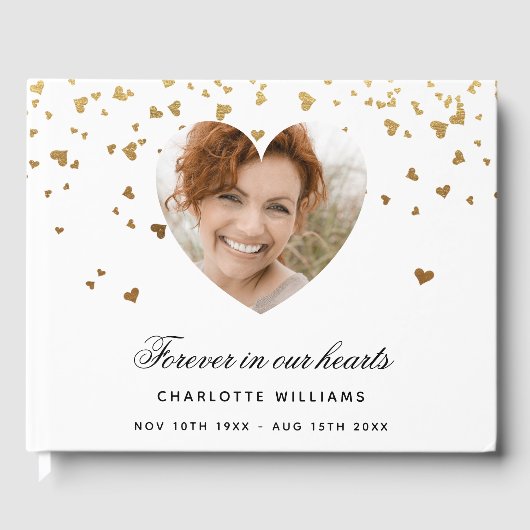 Memorial white gold hearts foto gastenboek (Voorkant)