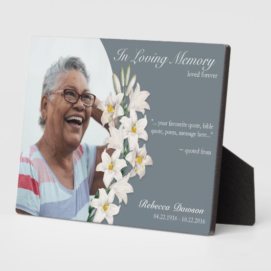 Memorial White Lily Floral Keepomwille Aangepaste  Fotoplaat (Zijkant)