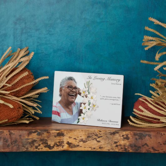 Memorial White Lily Floral Keepomwille Custom Phot Fotoplaat (Zijkant)