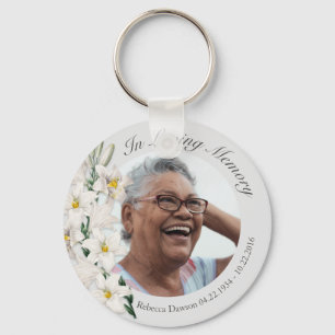 Memorial  White Lily Flower Photo Custom Sleutelhanger