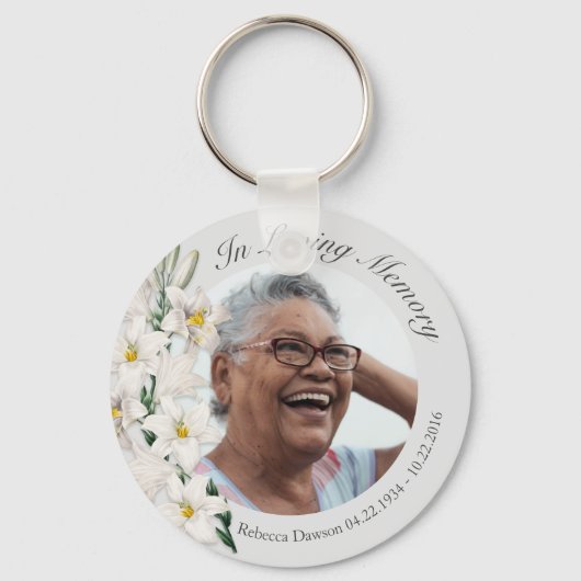 Memorial White Lily Flower Photo Custom Sleutelhanger (Voorkant)