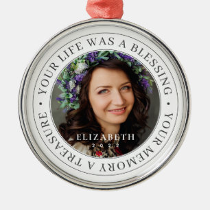 Memorial Your Life a Blessing Modern Photo Metalen Ornament