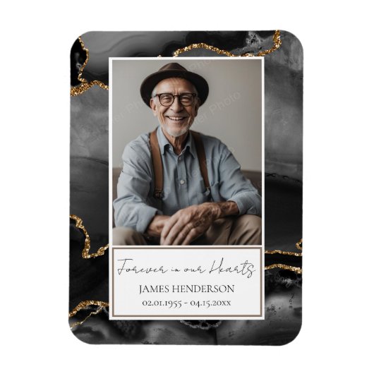 Memorial Zwart en Goud Foto Keepsake Magneet (Verticaal)
