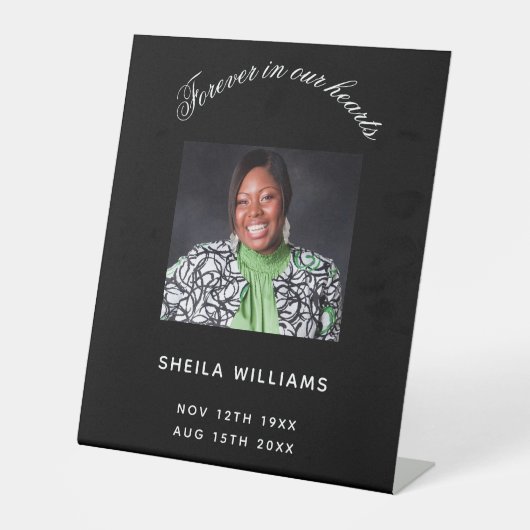 Memorial zwarte witte foto reclamebord met voetstuk (Voorkant)