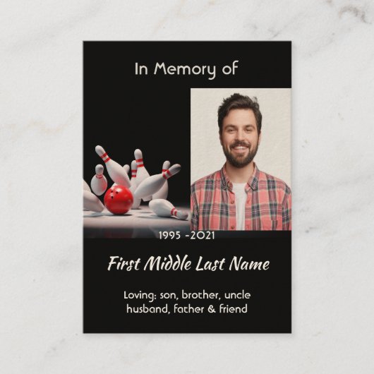 MemorialKeepsake for Bowling Bowler Visitekaartje (Voorkant)
