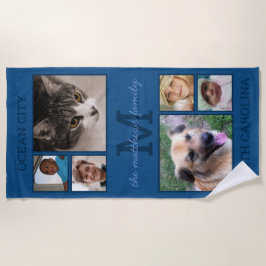 Memories Classic Blue Monogram 6 Foto Collage Strandlaken