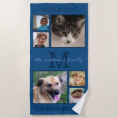 Memories Classic Blue Monogram 6 Foto Collage Strandlaken (Voorkant)