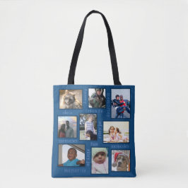 Memories Classic Blue Trendy 18 Photo Collage Tote Bag