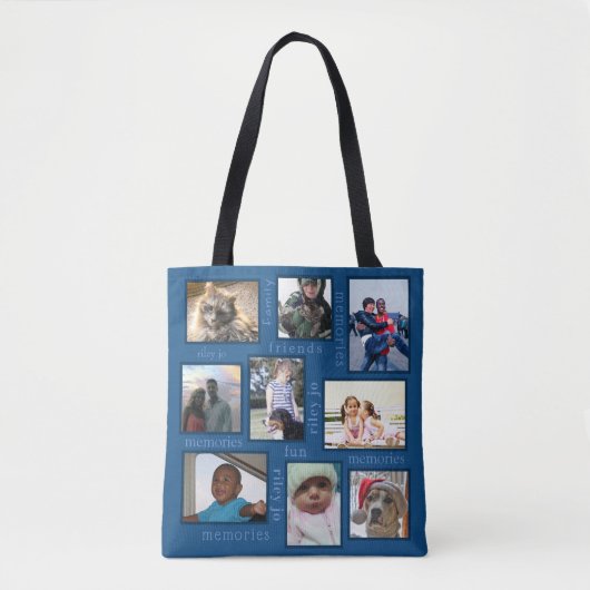 Memories Classic Blue Trendy 18 Photo Collage Tote Bag (Voorkant)