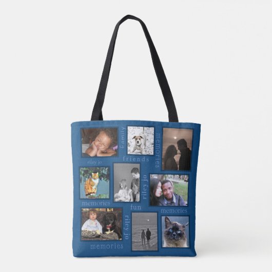 Memories Classic Blue Trendy 18 Photo Collage Tote Bag (Achterkant)