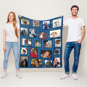 Memories Classic Blue Uw 20 fotocollage Fleece Deken