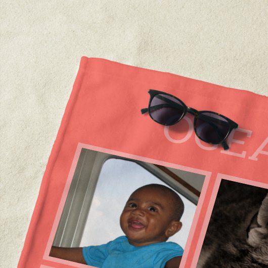 Memories Koraal Monogram 6 Foto Collage Strandlaken (In situ)