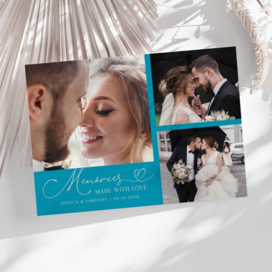 Memories Made With Love Wedding Aqua Multi Photo Bedankkaart
