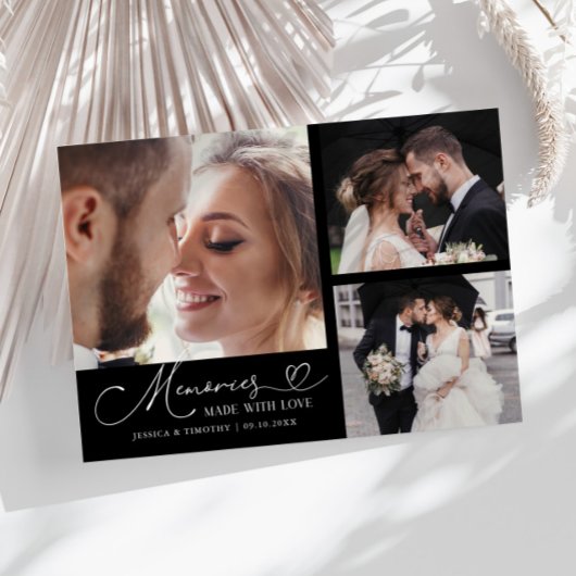 Memories Made With Love Wedding Black Multi Photo Bedankkaart