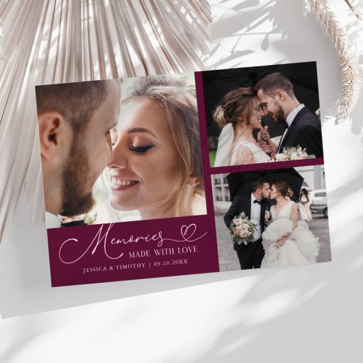 Memories Made With Love Wedding Cranberry Photo Bedankkaart