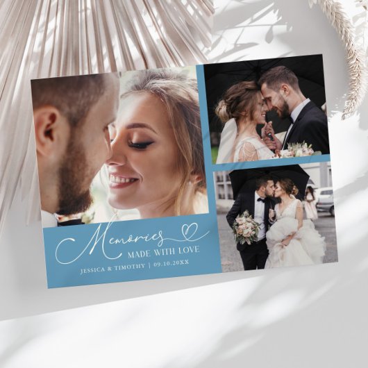 Memories Made With Love Wedding Denim Blue Photo Bedankkaart