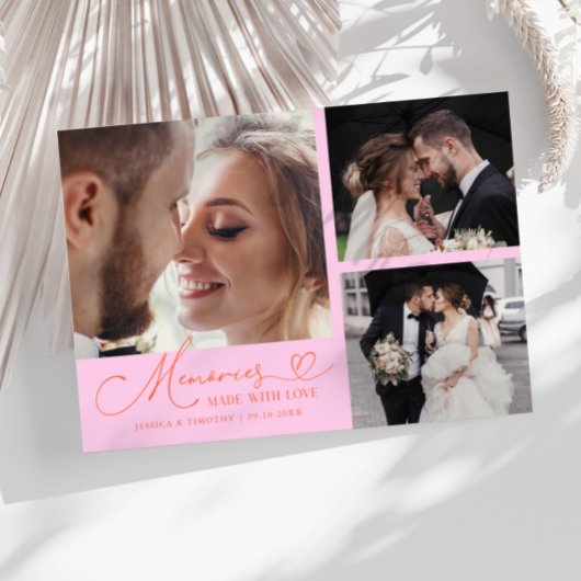 Memories Made With Love Wedding Orange Pink Photo Bedankkaart