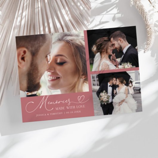 Memories Made With Love Wedding Pink Multi Photo Bedankkaart