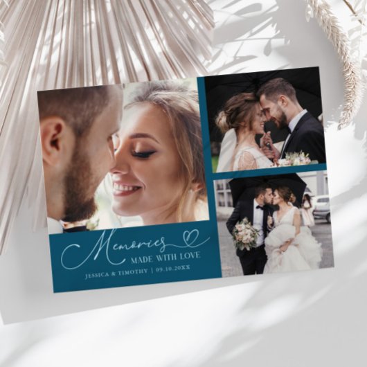 Memories Made With Love Wedding Teal Multi Photo Bedankkaart
