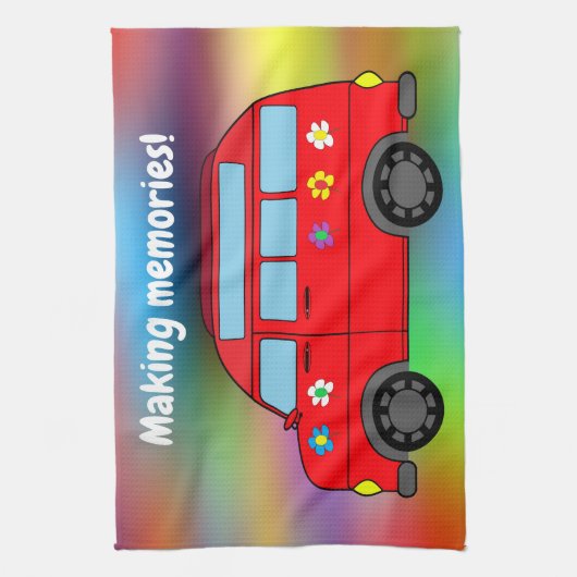 "Memories maken!" Campervan Tea Towel Theedoek (Verticaal)