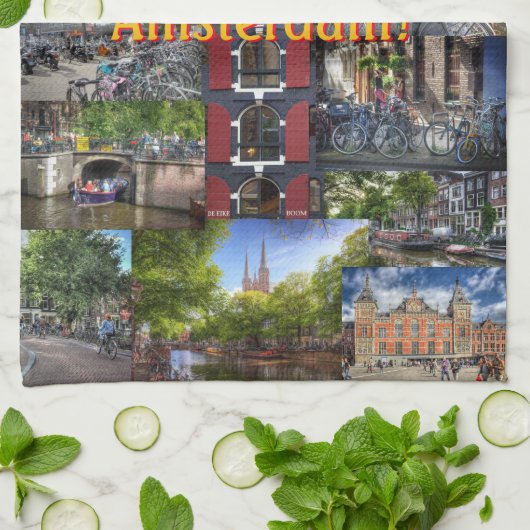 Memories of Amsterdam Photo Collage Theedoek (Gevouwen)