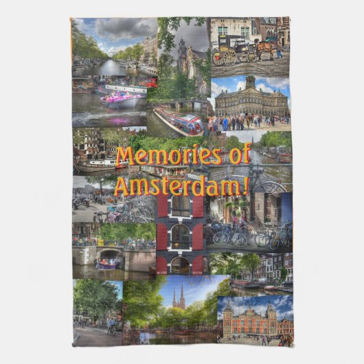 Memories of Amsterdam Photo Collage Theedoek (Verticaal)