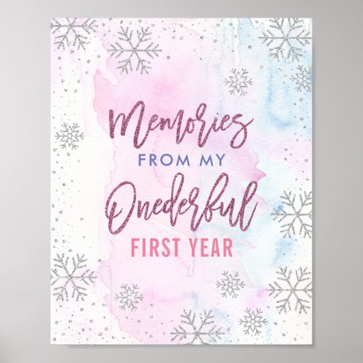 Memories ONEderful YearSnowflake Glitter Magenta Poster (Voorkant)