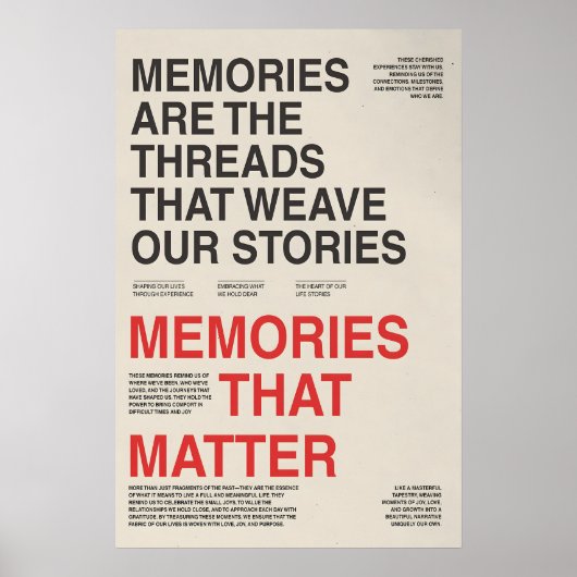Memories Typography Poster Sentimental Wall Art (Voorkant)