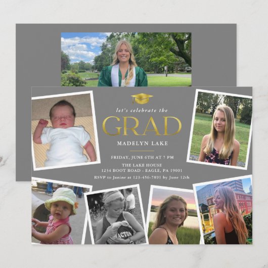 Memory Board Photo Collage Afstudeerder Party Invi Kaart (Voorkant / Achterkant)