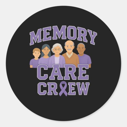 Memory Care Crew Varsity Style Heimerheimer's Awar Ronde Sticker (Voorkant)