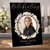 Memory Funeral Photo Floral Wreath Black Reclamebord Met Voetstuk