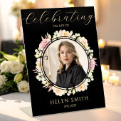 Memory Funeral Photo Floral Wreath Black Reclamebord Met Voetstuk