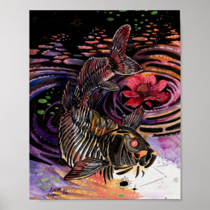 Memory Maps herfst Vibes Koi Skeleton Reflections Poster