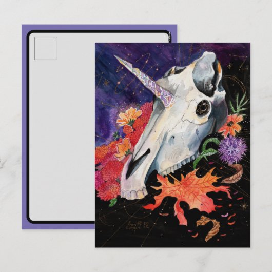 Memory Maps herfst Vibes Unicorn Skull Feestdagenkaart (Voorkant / Achterkant)