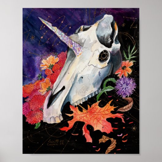 Memory Maps herfst Vibes Unicorn Skull Poster (Voorkant)