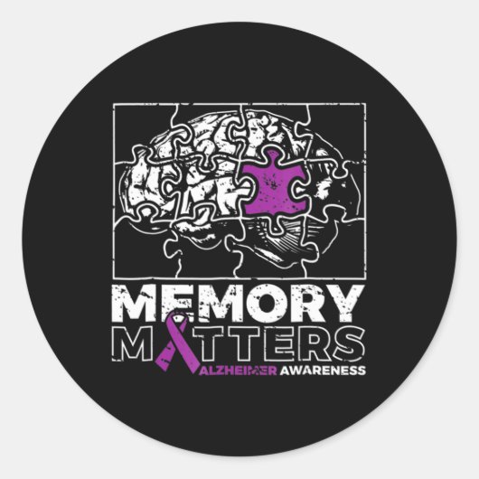 Memory Matter Paarse Lint Brain Puzzle Alzheimer Ronde Sticker (Voorkant)