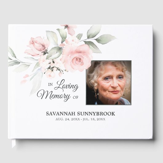 Memory Memorial Registry Funeral Floral Pink Rose Gastenboek (Voorkant)