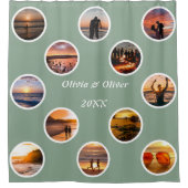 Memory Photo Collage Polka Dot Monogramed Douchegordijn (Voorkant)