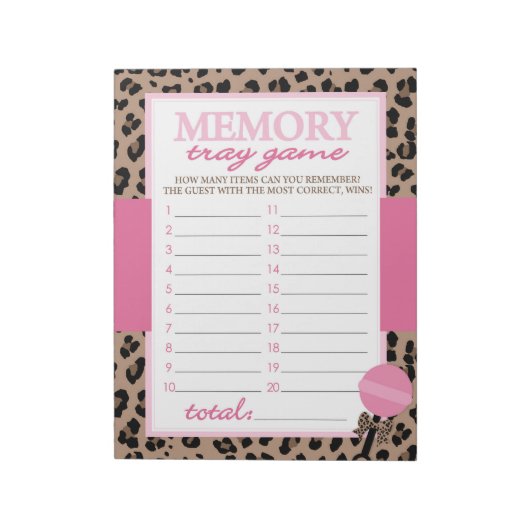 Memory Tray Luipaard en Roze Baby shower Game Pack Notitieblok (Linkerzijde)