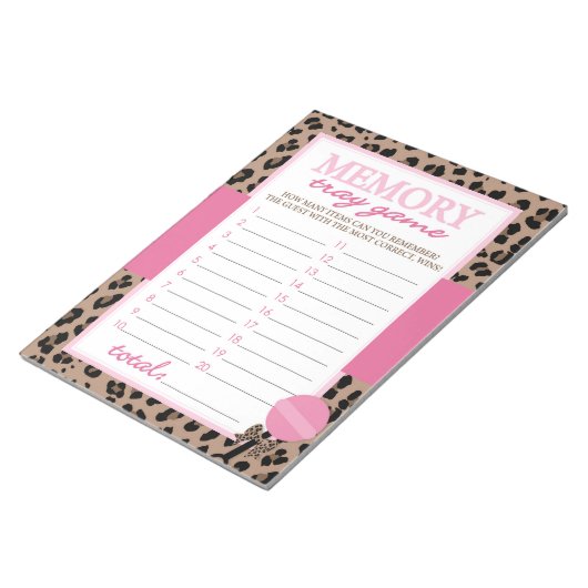 Memory Tray Luipaard en Roze Baby shower Game Pack Notitieblok (Schuin)